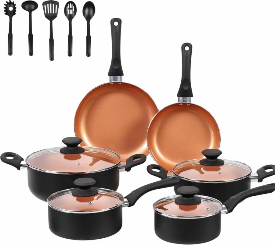 BECIGAR 8-Piece Black Ceramic Nonstick Cookware Set, Induction Safe Pots and Pans Set with Frying Pans, Saucepans, Shovel & Ladle for Kitchen Cooking