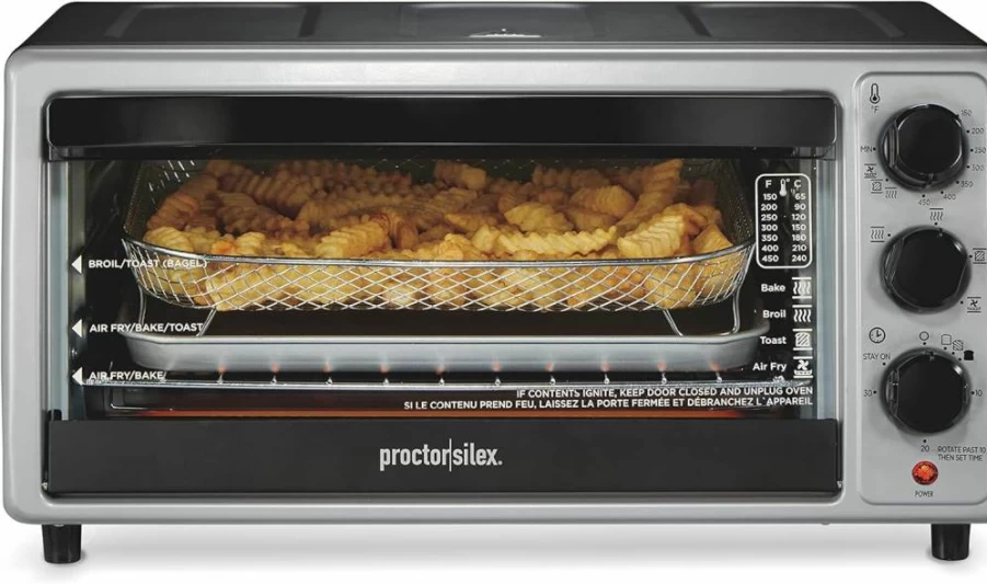 Proctor Silex 4-in-1 Air Fryer Toaster Oven Combo with Convection Bake & Broil, 12" Pizza Capacity, Auto Shutoff, Black (31275)