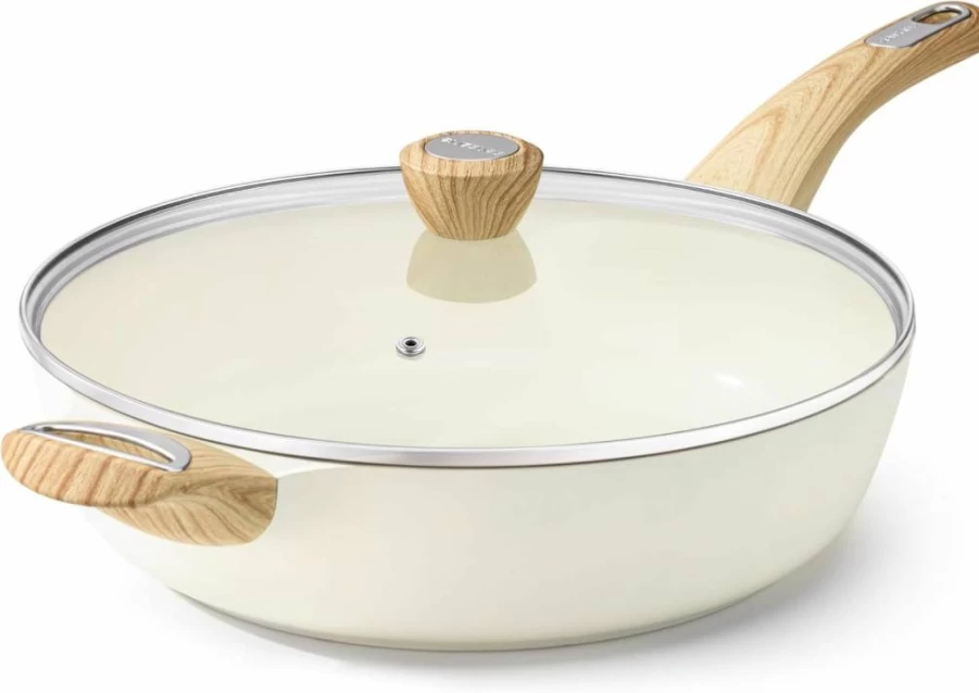 SENSARTE 12 Inch Nonstick Deep Frying Pan with Lid, 5 Qt PFOA-Free Induction Saute Pan, Healthy Non-Toxic Cookware with Helper Handle