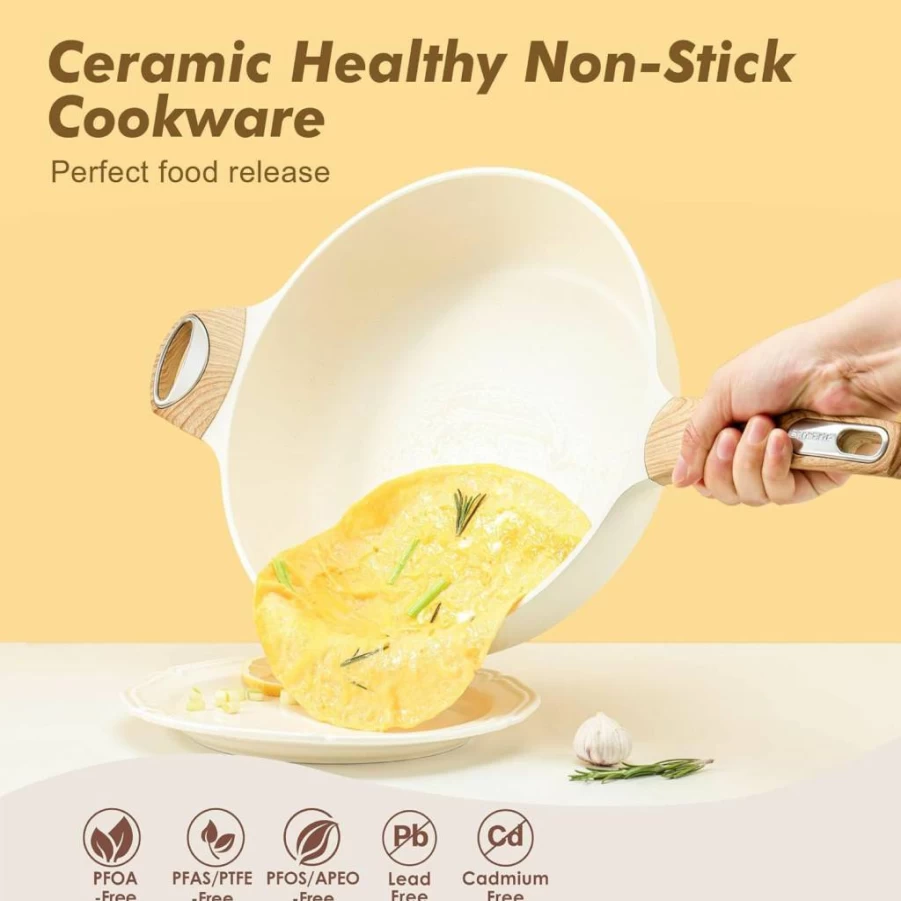 SENSARTE 12 Inch Nonstick Deep Frying Pan with Lid, 5 Qt PFOA-Free Induction Saute Pan, Healthy Non-Toxic Cookware with Helper Handle