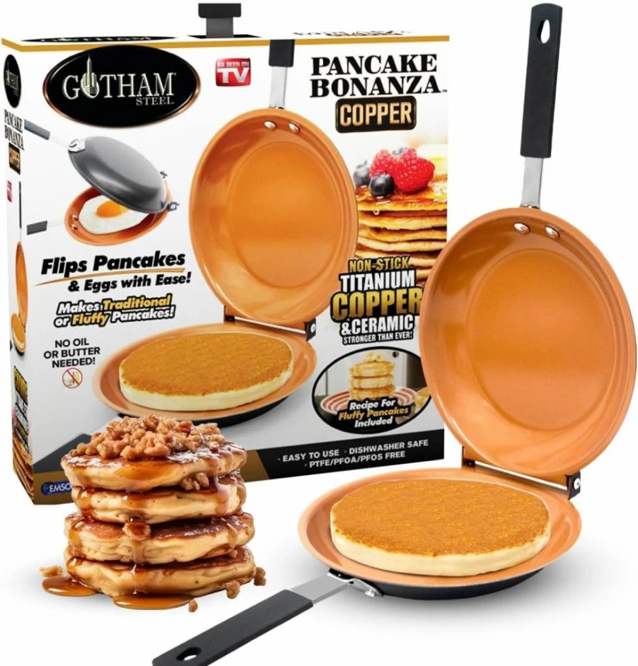 GOTHAM STEEL Double Sided Nonstick Pancake Pan - Ceramic Copper Griddle for Fluffy Pancakes, Omelettes & Frittatas, Dishwasher Safe, Easy Flip Design
