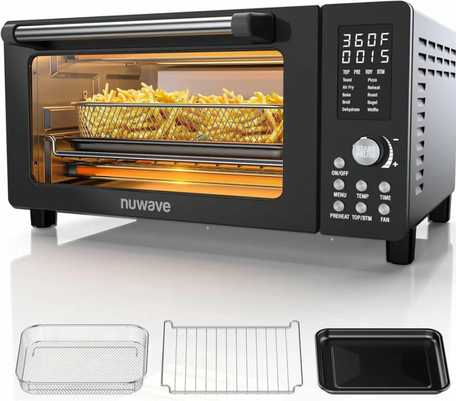 Nuwave Bravo Pro 10-in-1 Air Fryer Toaster Oven Combo with Convection, 21QT Capacity, 50-450°F Temperature Control, Quick Even Crisp Technology, PFAS-Free, 2025 Model (Black)