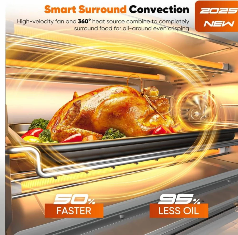 Nuwave Bravo Pro 10-in-1 Air Fryer Toaster Oven Combo with Convection, 21QT Capacity, 50-450°F Temperature Control, Quick Even Crisp Technology, PFAS-Free, 2025 Model (Black)