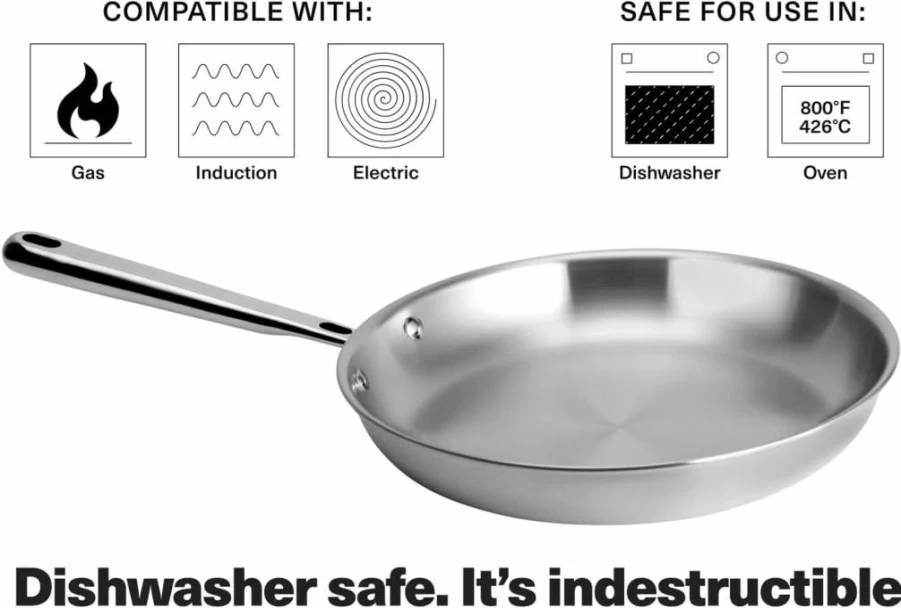 Misen 8-Inch 5-Ply Stainless Steel Frying Pan - Professional Induction-Compatible Cookware for Gas & Electric Stoves - Oven & Dishwasher Safe (800°F) - Even Heat Distribution for Versatile Cooking