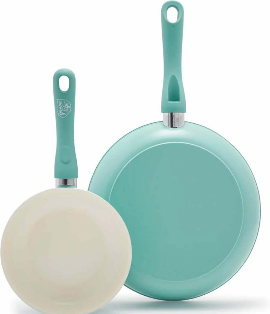 GreenLife Non-Toxic Ceramic Nonstick Frying Pan Set - 7" & 10" Soft Grip Skillets, PFOA & PFAS-Free, Dishwasher Safe, Turquoise Cookware for Eggs & Omelets