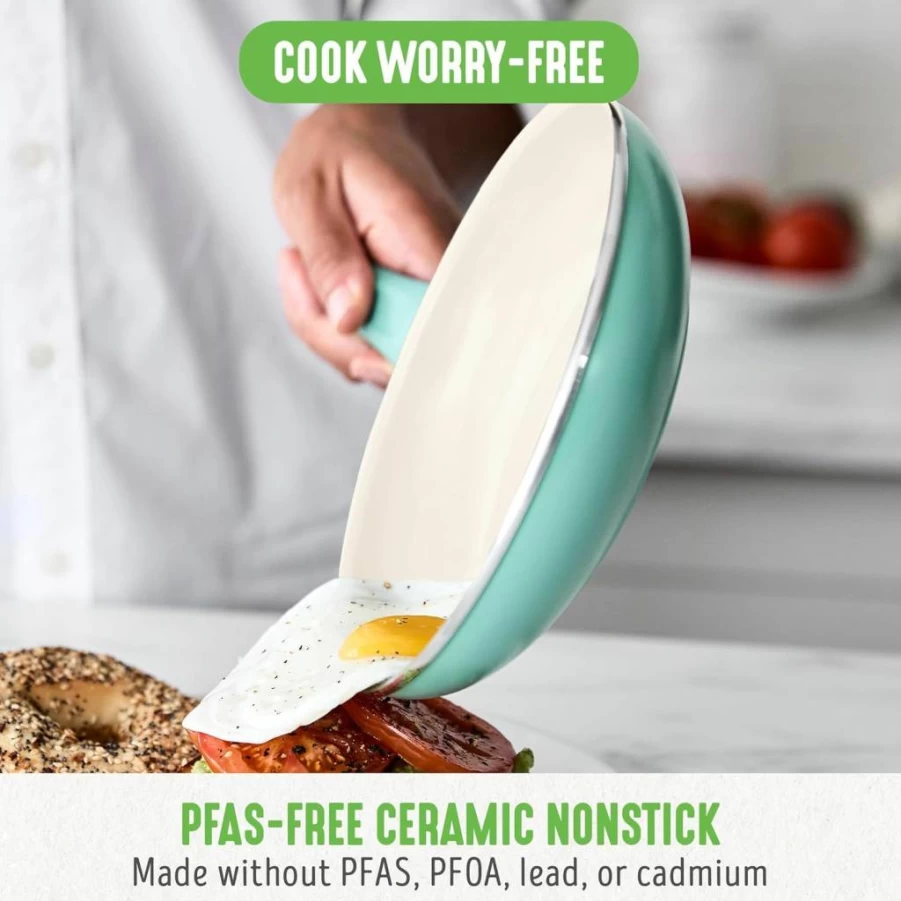 GreenLife Non-Toxic Ceramic Nonstick Frying Pan Set - 7" & 10" Soft Grip Skillets, PFOA & PFAS-Free, Dishwasher Safe, Turquoise Cookware for Eggs & Omelets