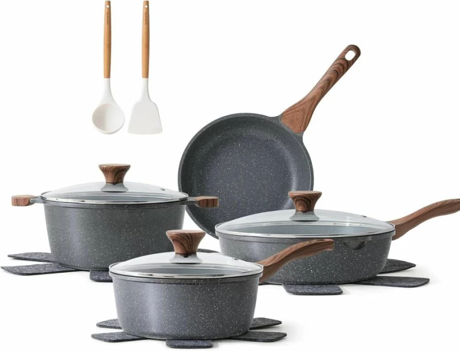 SENSARTE 13-Piece Nonstick Cookware Set with Swiss Granite Coating, PFOA-Free Pots and Pans Set, Heat-Resistant Handles, Healthy Kitchen Cooking Essentials