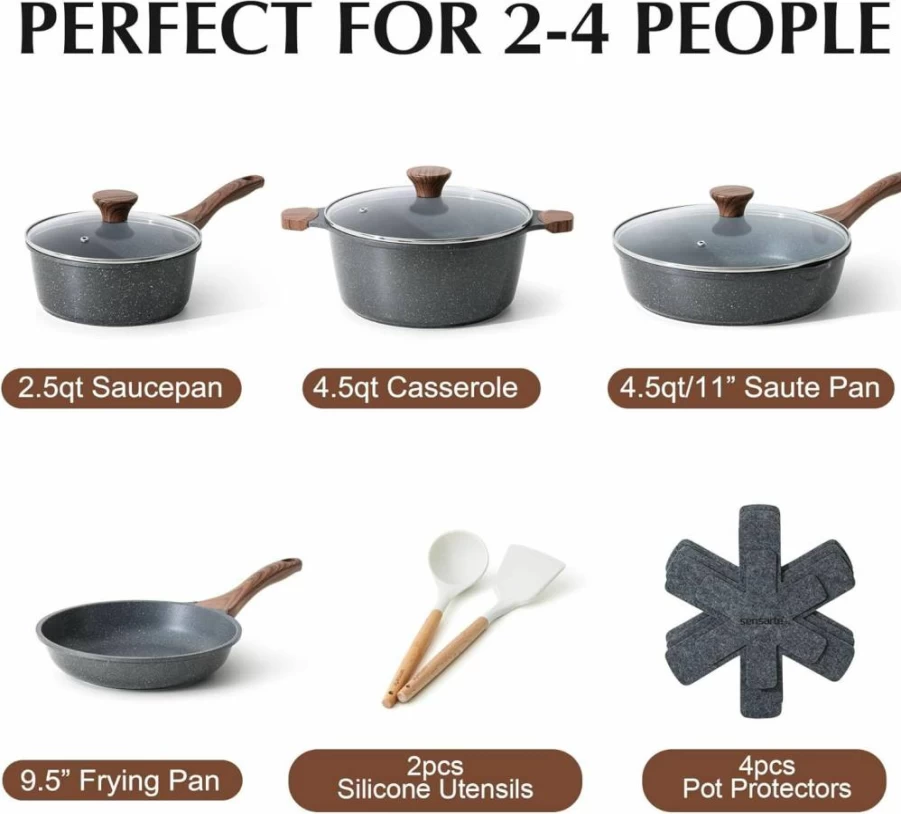 SENSARTE 13-Piece Nonstick Cookware Set with Swiss Granite Coating, PFOA-Free Pots and Pans Set, Heat-Resistant Handles, Healthy Kitchen Cooking Essentials