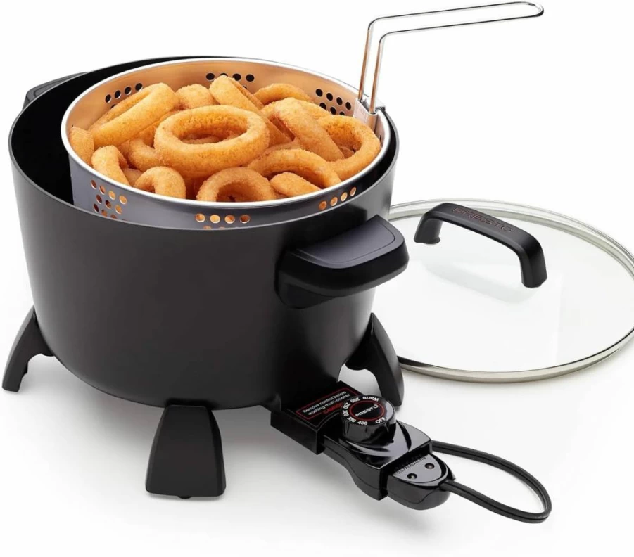 Presto 8-Quart Stainless Steel Multi-Cooker with Steamer & Deep Fryer Basket – Electric Kitchen Kettle for Frying, Boiling & Steaming – Black