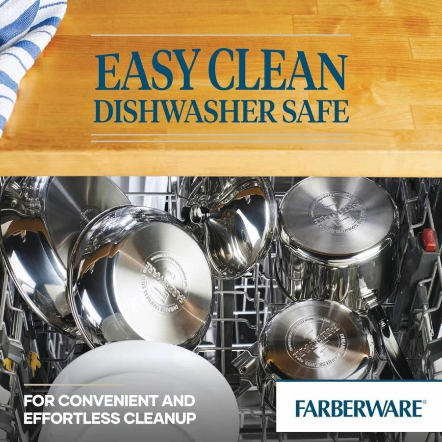 Farberware Stainless Steel Fry Pan Set - 8.25 & 10 Inch Nonstick Skillets, Silver Cookware for Induction, Oven & Dishwasher Safe