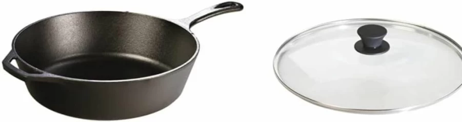 Lodge 5 Quart Pre-Seasoned Cast Iron Deep Skillet with Teardrop Handle - Oven, Stove, Grill & Campfire Safe - Black
