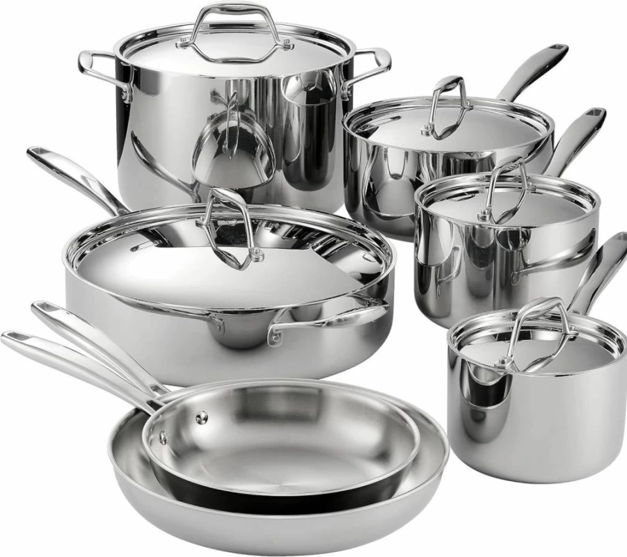 Tramontina 12-Piece Tri-Ply Stainless Steel Cookware Set with Lids - Induction Ready, Dishwasher Safe, NSF Certified, Made in Brazil