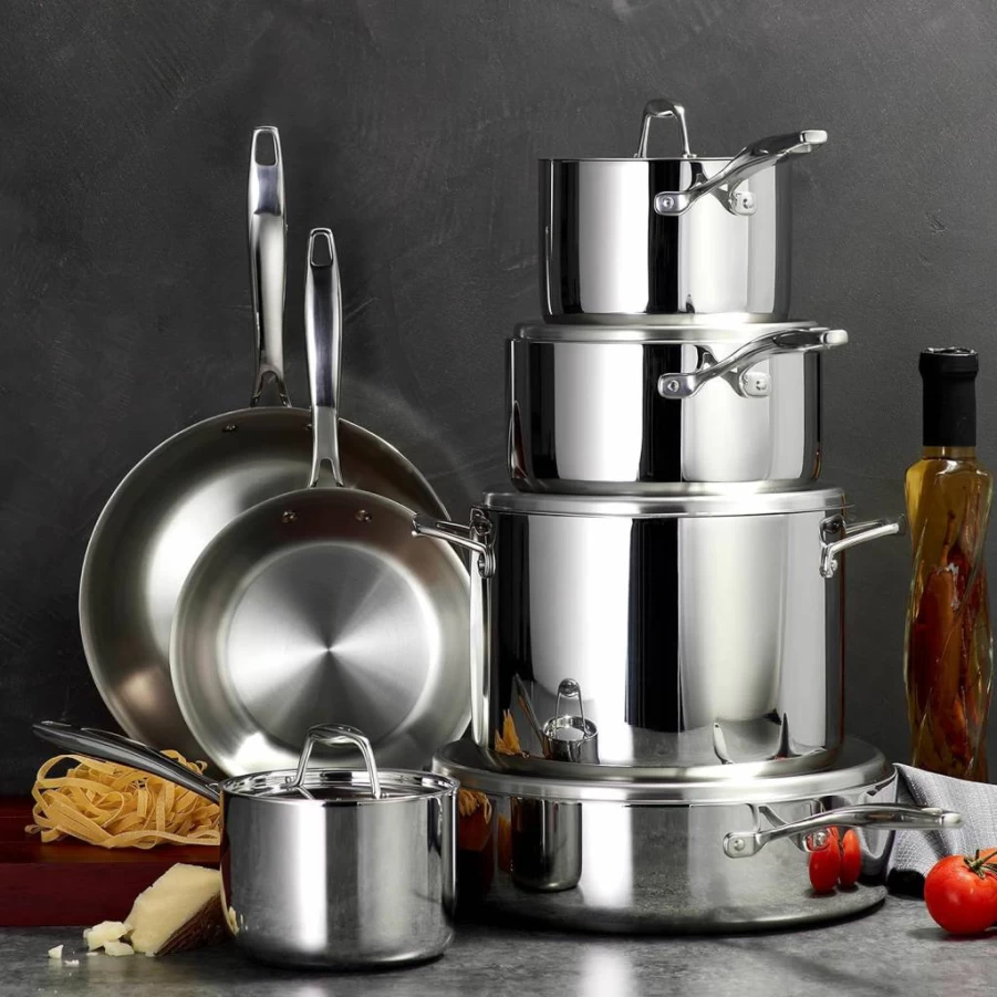 Tramontina 12-Piece Tri-Ply Stainless Steel Cookware Set with Lids - Induction Ready, Dishwasher Safe, NSF Certified, Made in Brazil