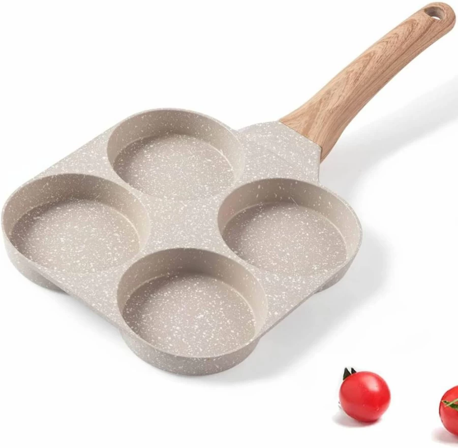 MIUGO 4-Cup Non-Stick Medical Stone Divided Egg Pan for Omelet & Breakfast, 3-Inch Egg Sections, Compatible with Gas & Induction Stoves