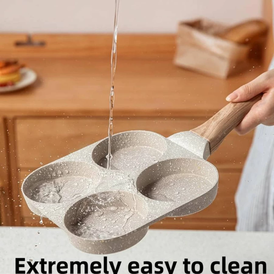MIUGO 4-Cup Non-Stick Medical Stone Divided Egg Pan for Omelet & Breakfast, 3-Inch Egg Sections, Compatible with Gas & Induction Stoves