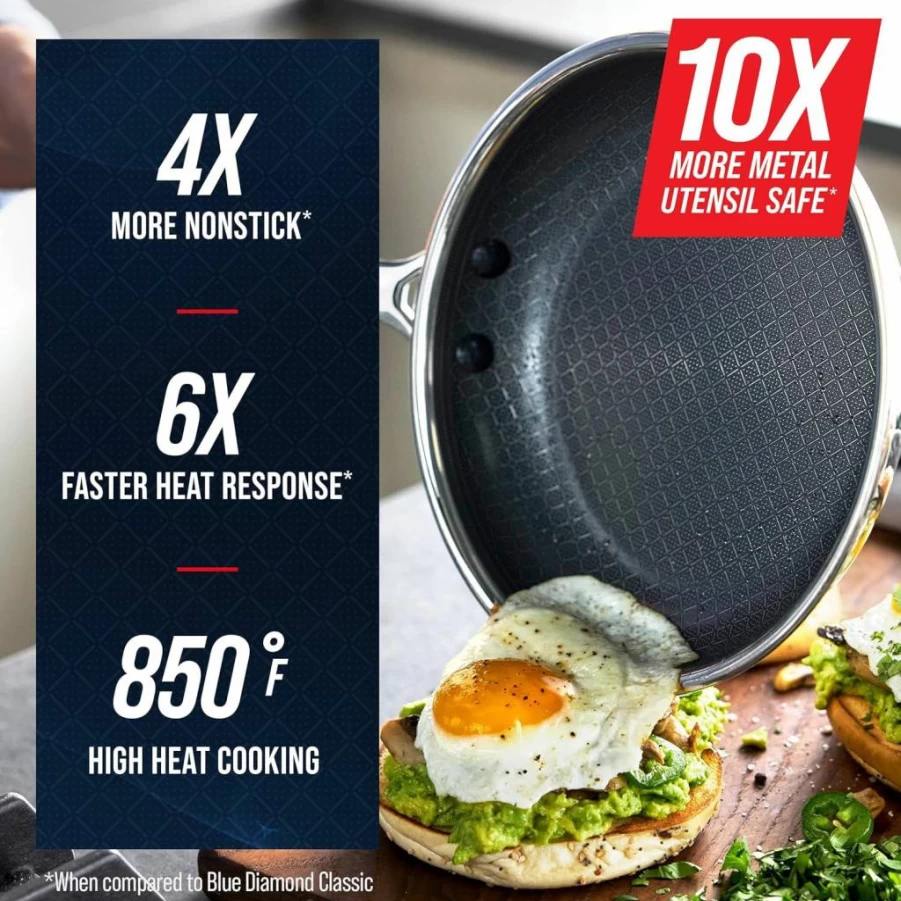 Blue Diamond 10" Nonstick Ceramic Frying Pan - PFAS-Free, Stainless Steel Skillet for All Cooktops, Induction Ready, Dishwasher Safe with Stay-Cool Handle