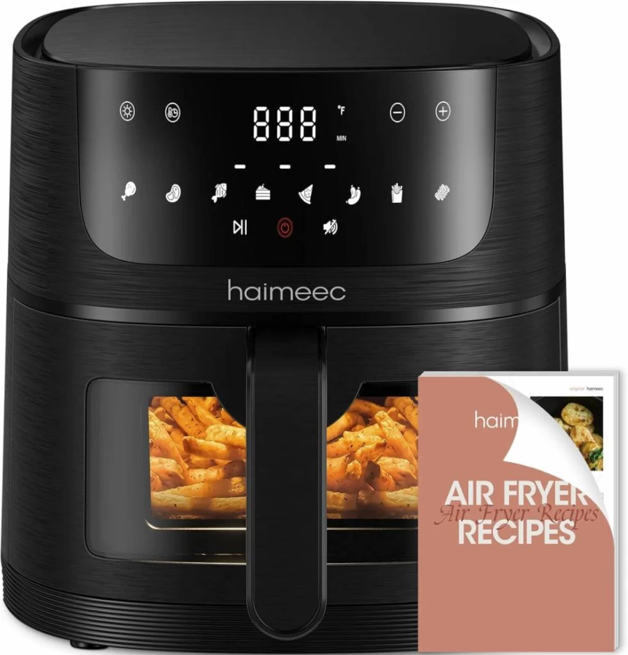 HAIMEEC 6.3 Qt Air Fryer with 8-in-1 Functions, 400°F Rapid Heating, Nonstick Basket, Shake Reminder, Easy View Window, 100+ Recipes, 95% Less Oil for Healthy Cooking