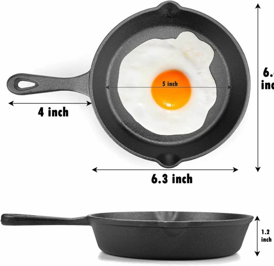 MOZUVE 6 Inch Pre-Seasoned Cast Iron Skillet - Oven, Grill & Camping Safe Frying Pan with Drip Spouts - Professional Chef Quality Cookware for Indoor & Outdoor Use