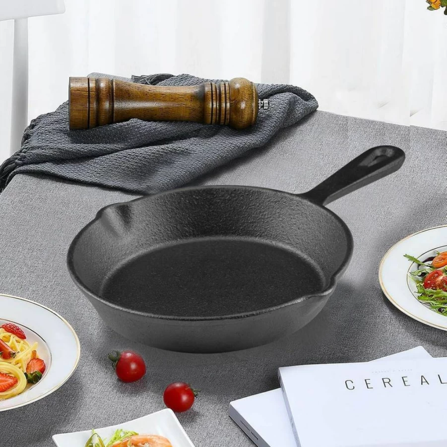 MOZUVE 6 Inch Pre-Seasoned Cast Iron Skillet - Oven, Grill & Camping Safe Frying Pan with Drip Spouts - Professional Chef Quality Cookware for Indoor & Outdoor Use