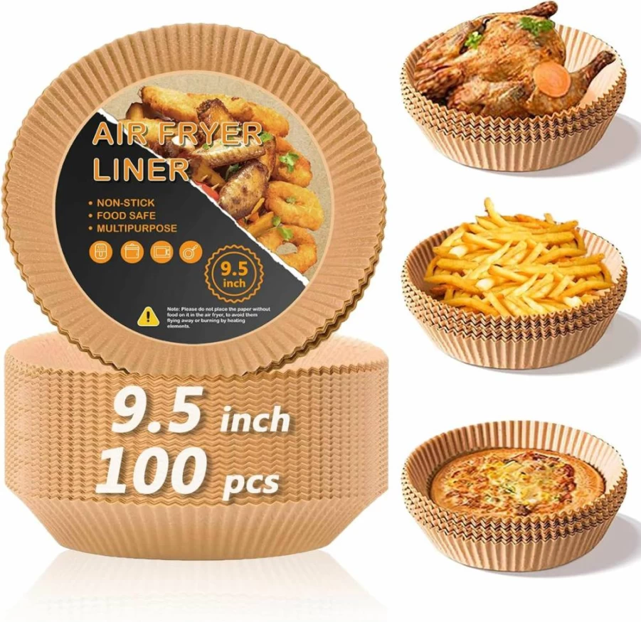 ZOWVAAM 10.3 Inch Air Fryer Paper Liners 100-Pack, Non-Stick Parchment Baking Sheets for Oil Resistance, Microwave Safe, Food Grade Disposable Pads for Roasting & Frying