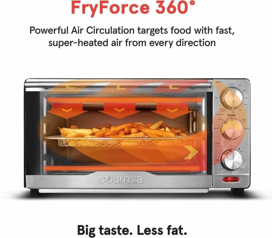 Gourmia 24L Digital Air Fryer Toaster Oven Combo with 17 Presets, French Door, Convection Rack, Baking Pan & Recipe Book - 1700W GTF7460 (Large, Black)