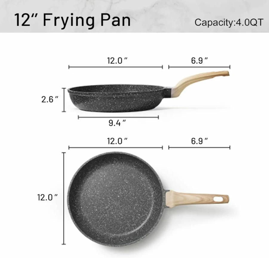 CAROTE 8-Inch Nonstick Granite Frying Pan Skillet, PFOA-Free Induction Compatible Stone Cookware for Eggs & Omelets, Classic Granite Chef's Pan