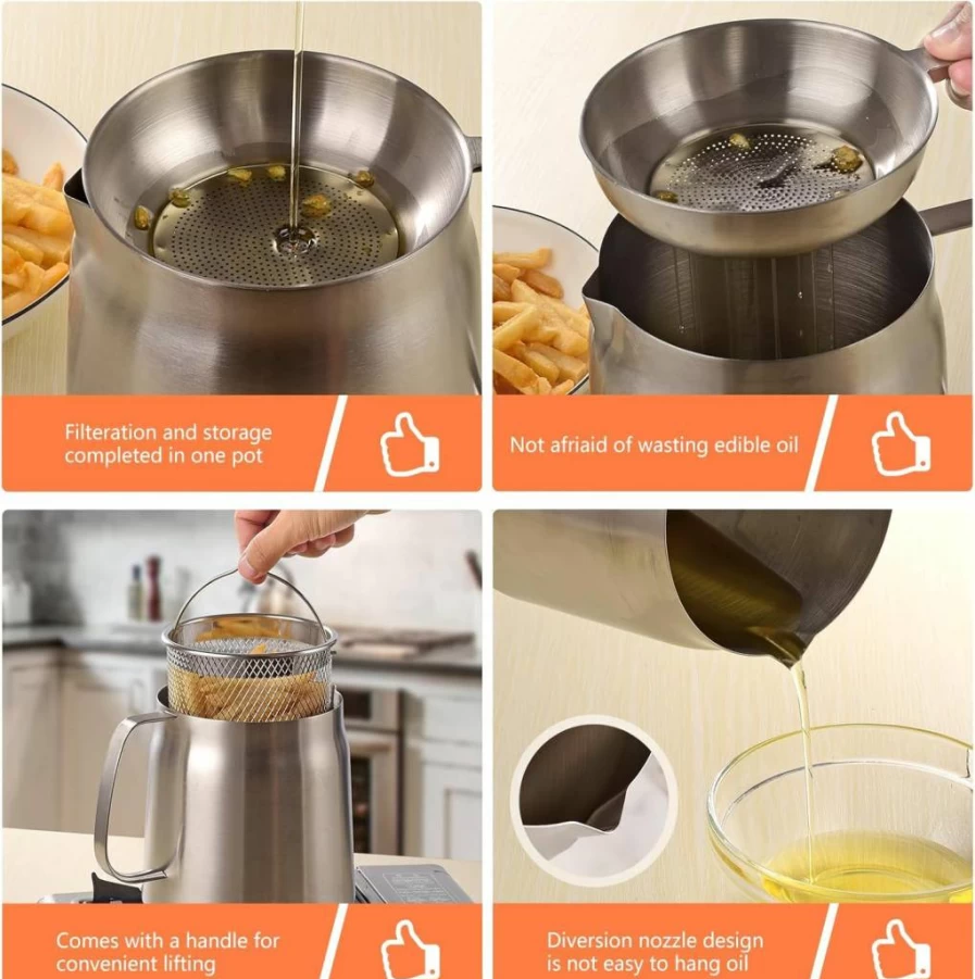 Oxydrily 2L Stainless Steel Grease Keeper with Removable Fine Mesh Strainer - Large Capacity Oil Filter Pot for Bacon, Frying & Kitchen Storage, Durable Cooking Oil Saver Container