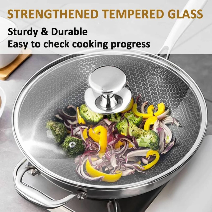 Feipone 14 Inch Clear Glass Lid for Large Pots and Pans - Commercial Grade Replacement Cover for Cookware, Frying Pans & Sauce Pans