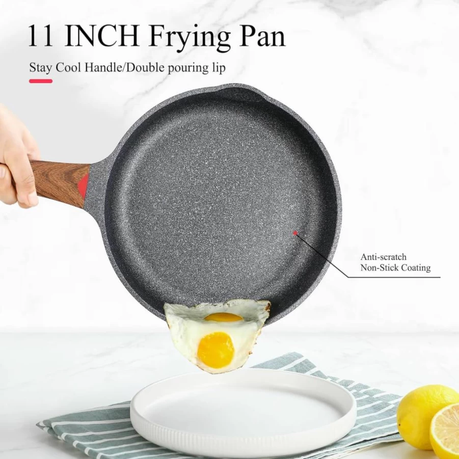 Vinchef 9.5 Inch Nonstick Frying Pan, Cast Aluminum Skillet Induction Compatible, Scratch-Resistant Cookware