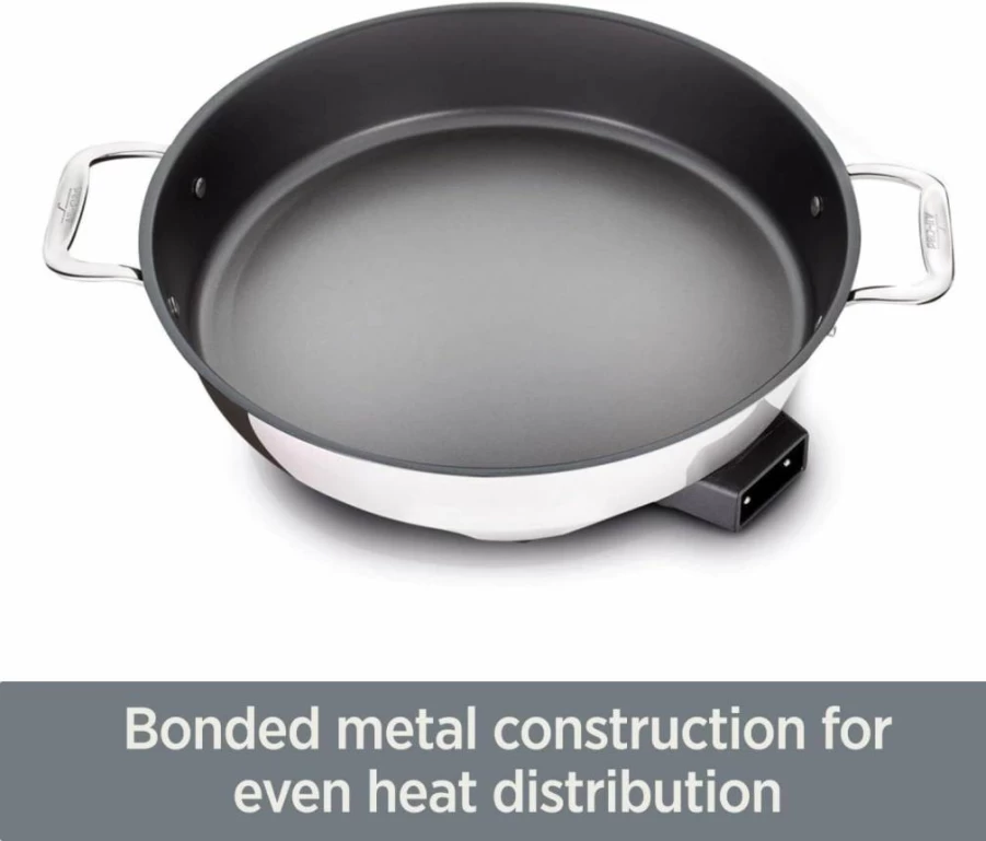 All-Clad 7-Quart Electric Skillet with Stainless Steel & Nonstick Surface, 1800W Temp Control, Oven & Dishwasher Safe Cookware
