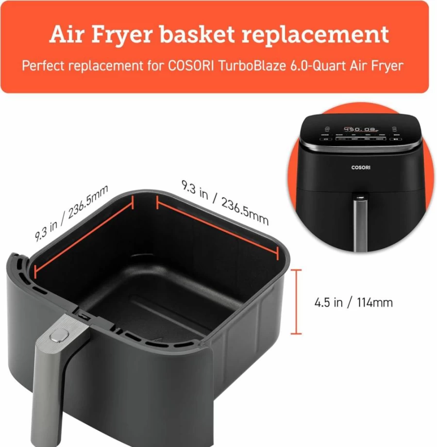 COSORI 6Qt Air Fryer Replacement Basket, Non-Stick & Dishwasher-Safe, Compatible with CP158 & CS158 Models, Dark Grey