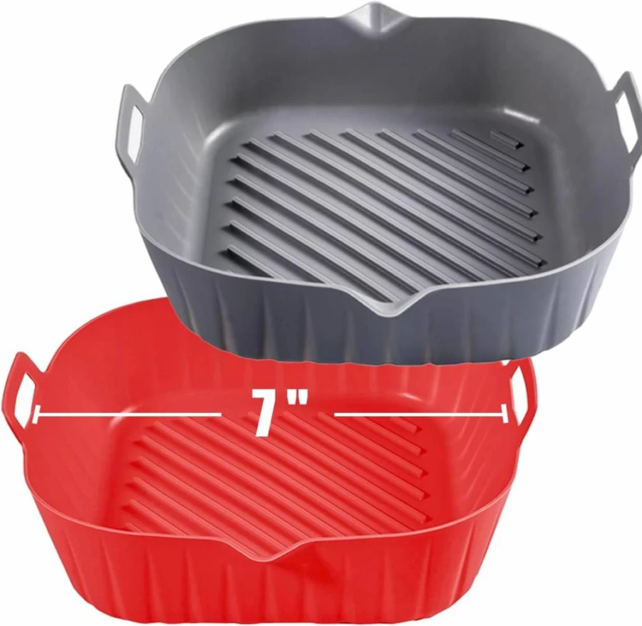 Golden Associate 8-Inch Square Silicone Air Fryer Liners (2-Pack) – Non-Stick, Food-Grade, Reusable Basket & Baking Tray Accessories for Air Fryers