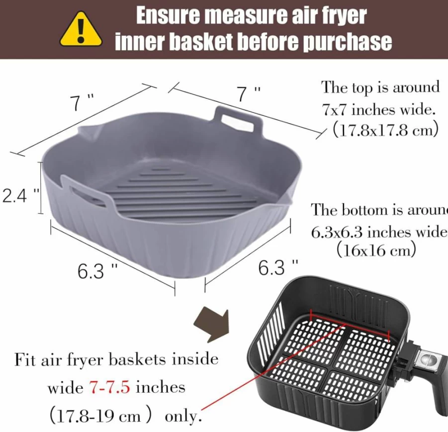 Golden Associate 8-Inch Square Silicone Air Fryer Liners (2-Pack) – Non-Stick, Food-Grade, Reusable Basket & Baking Tray Accessories for Air Fryers