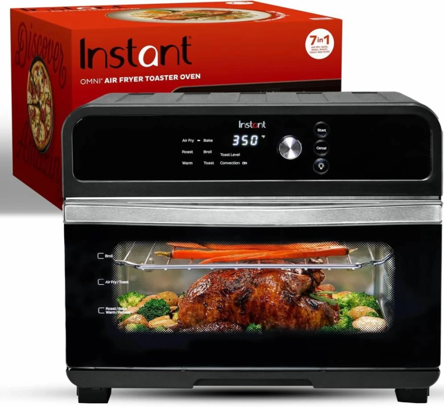 Instant Pot Omni Plus 19QT Toaster Oven with Air Fryer, 7-in-1 Convection Countertop Oven for Baking, Roasting, Broiling, Fits 12" Pizza, Includes Digital Controls & 100+ Smart Recipes, Black