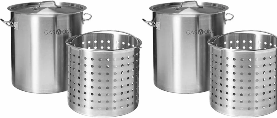 Gas One 36Qt Stainless Steel Stockpot with Basket & Lid - Heavy-Duty Reinforced Bottom for Deep Frying, Brewing, Soup, Seafood Boil - Satin Finish Commercial Cooking Pot