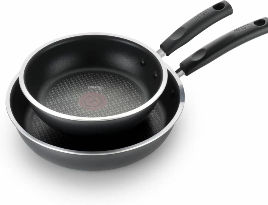 Tefal Signature Nonstick Fry Pan Set - 2-Piece (8" & 10.5") Oven Safe to 350°F, Dishwasher Safe Cooking Pans with Heat Indicator, Black Skillets for Home Kitchen
