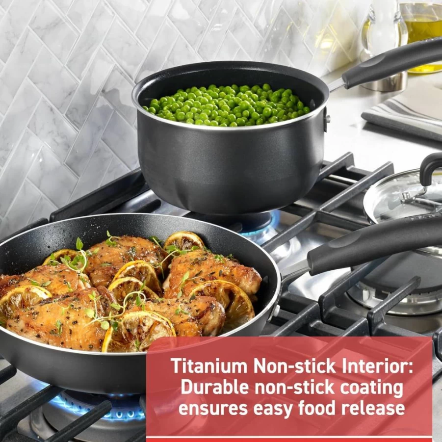 Tefal Signature Nonstick Fry Pan Set - 2-Piece (8" & 10.5") Oven Safe to 350°F, Dishwasher Safe Cooking Pans with Heat Indicator, Black Skillets for Home Kitchen