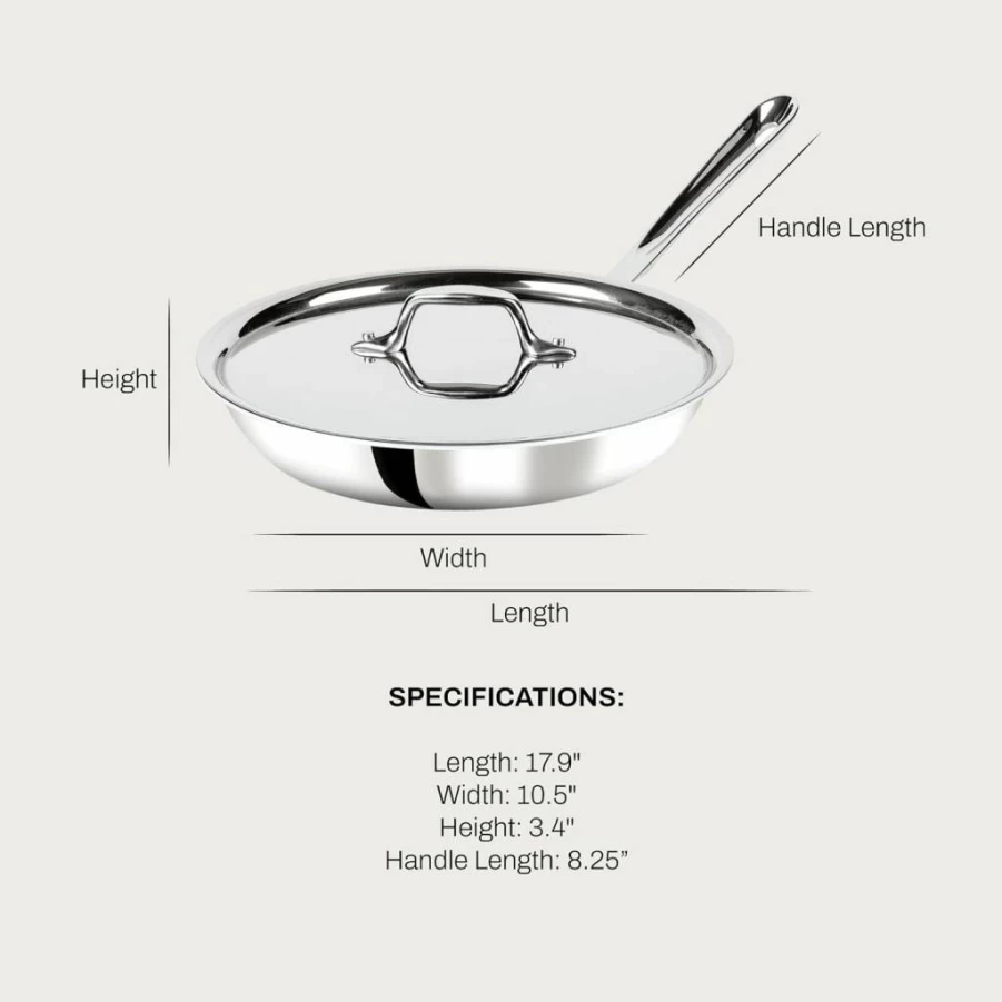 All-Clad D3 12-Inch Stainless Steel Fry Pan with Lid - 3-Ply Bonded Cookware, Induction Compatible, Oven & Broiler Safe to 600°F, Professional Grade Skillet, Silver