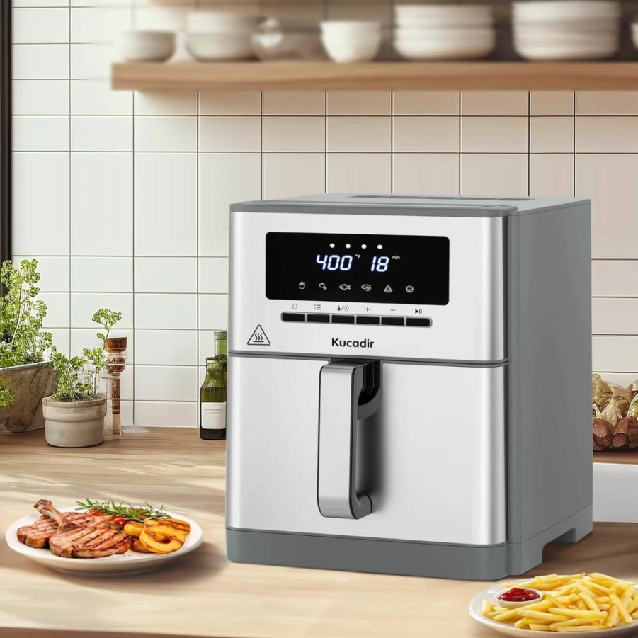 Kucadir 10 Quart Large Air Fryer with 6 Cooking Functions, 400°F Adjustable Temperature, Ceramic Nonstick Dishwasher-Safe Basket, 1700W, Family Size, Grey