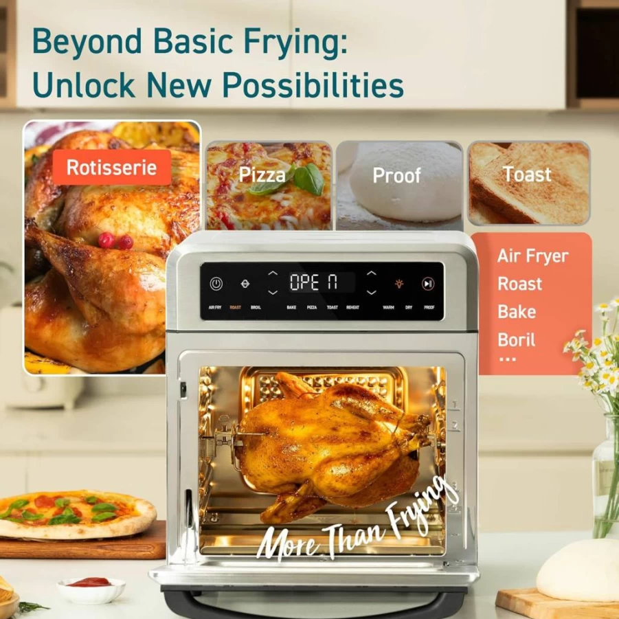 COSORI 13Qt Air Fryer Oven Combo with Rotisserie, Toast, Bake, Roast & Reheat, 11-in-1 Countertop Convection Oven, Includes Recipe Book & 6 Accessories, Compact Design for Small Spaces