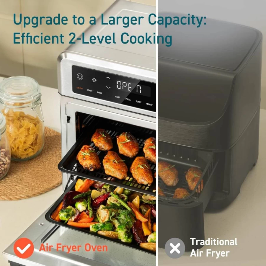 COSORI 13Qt Air Fryer Oven Combo with Rotisserie, Toast, Bake, Roast & Reheat, 11-in-1 Countertop Convection Oven, Includes Recipe Book & 6 Accessories, Compact Design for Small Spaces