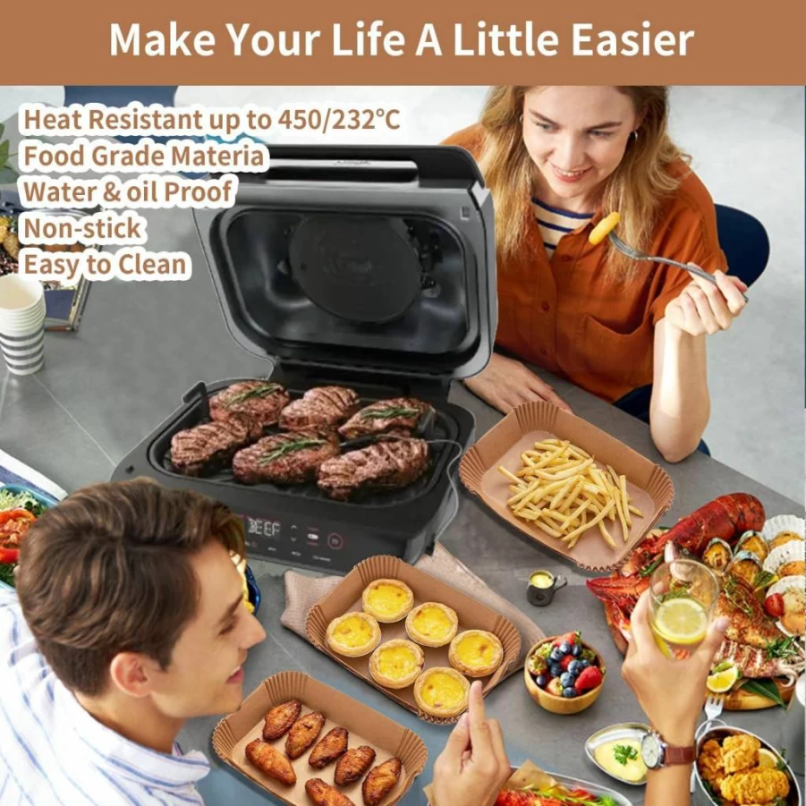 POPQEEN 120Pcs Air Fryer Liners, Disposable Parchment Paper for Ninja Foodi Smart XL, FG551 6-in-1 Indoor Grill, Rectangular Non-Stick Baking Sheets
