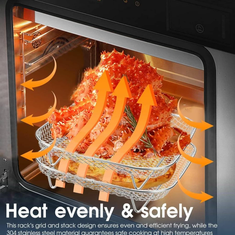 Geolinhome Dual-Layer Air Fryer Rack Set - 304 Stainless Steel Mesh Baskets with Elevated & Regular Legs for Air Fryer & Oven, Dishwasher Safe