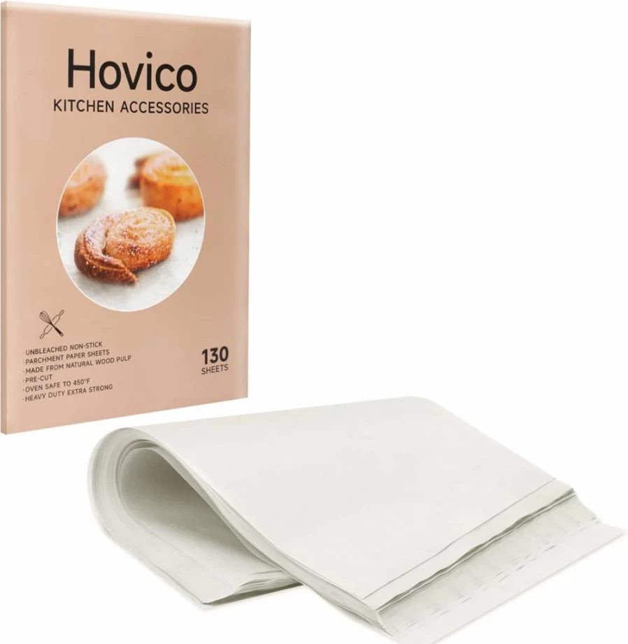 Hovico 130Pcs Unbleached Precut Parchment Paper, 9x13 Inch Non-Stick Baking Sheets for Oven, Air Fryer, Grilling, BBQ, Bread, and Pastry – Eco-Friendly Kitchen Essentials
