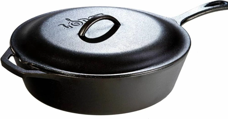 Lodge 5 Quart Cast Iron Skillet with Lid - Pre-Seasoned Deep Pan for Oven, Stove, Grill, Campfire - Teardrop & Assist Handles - Sear, Sauté, Bake, Broil, Braise, Fry, Grill - Black