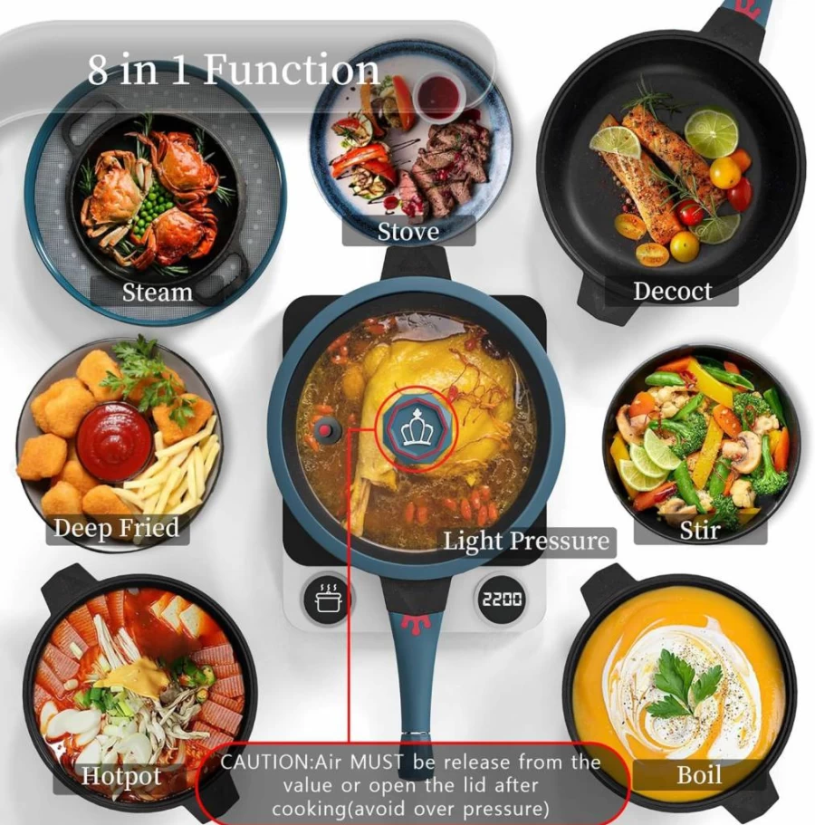 TIBORANG 11 Inch 5 Quart Nonstick Deep Fry Pan with Glass Lid - 8-in-1 Multi-Cooker, Steam Rack & Heat Indicator, PFOA-Free, Dishwasher & Oven Safe, Compatible with All Stovetops (Black)