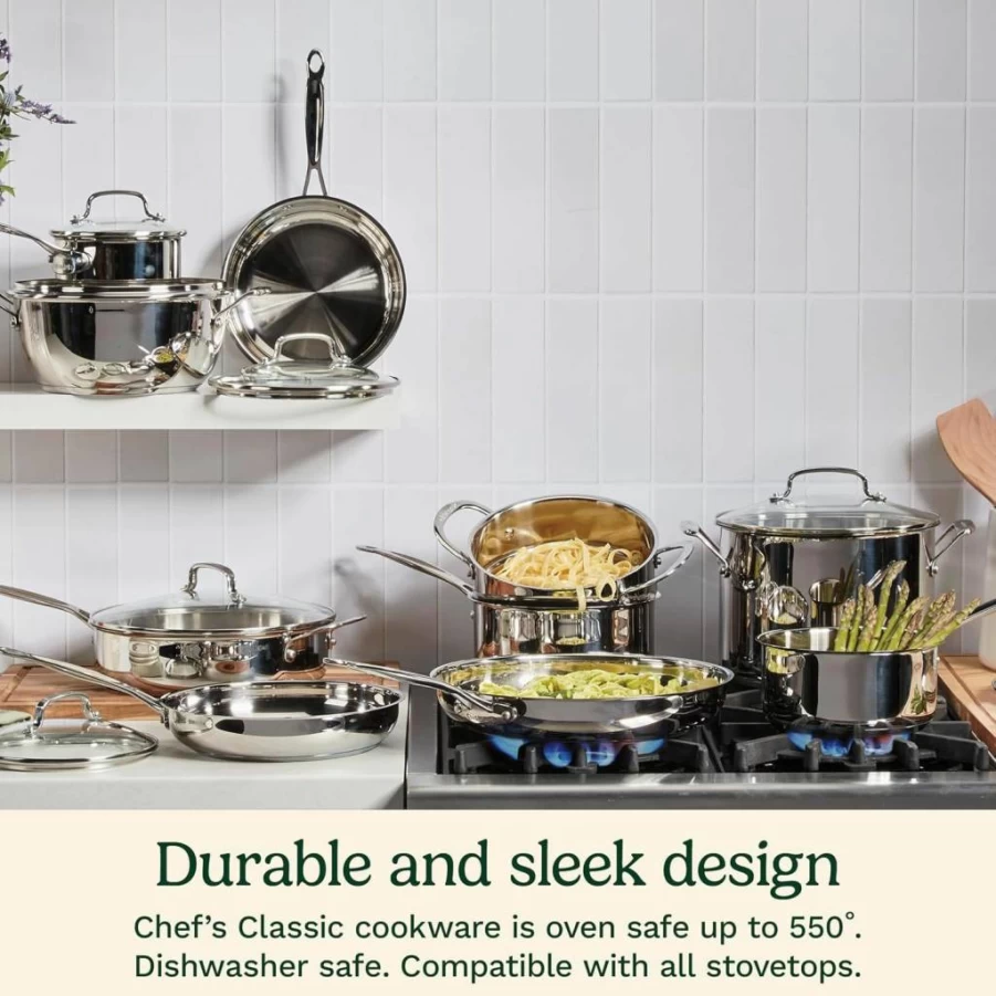 Cuisinart Chef's Classic 5.5 Quart Stainless Steel Saute Pan with Lid and Helper Handle, 733-30H