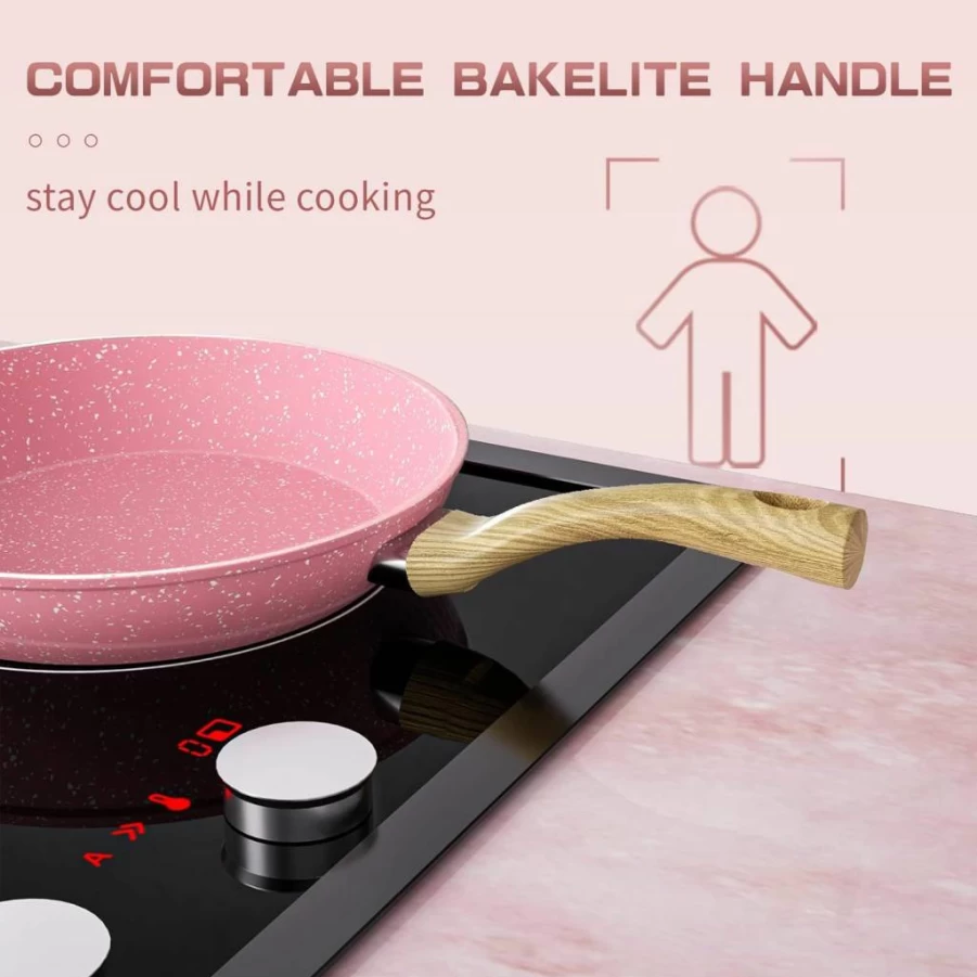8-Inch Pink Nonstick Induction Skillet by Innerwell, PFOA-Free Stone Coated Frying Pan for Eggs