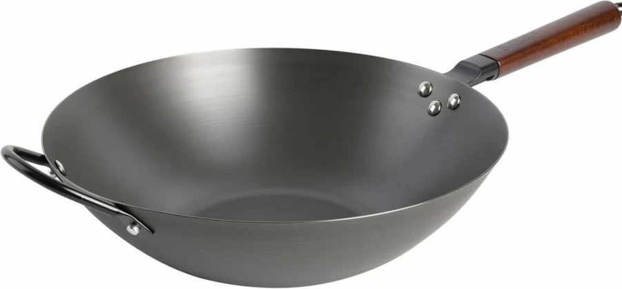 Babish 14-Inch Carbon Steel Wok Pan - Flat Bottom Stir Fry Pan for High Heat Cooking