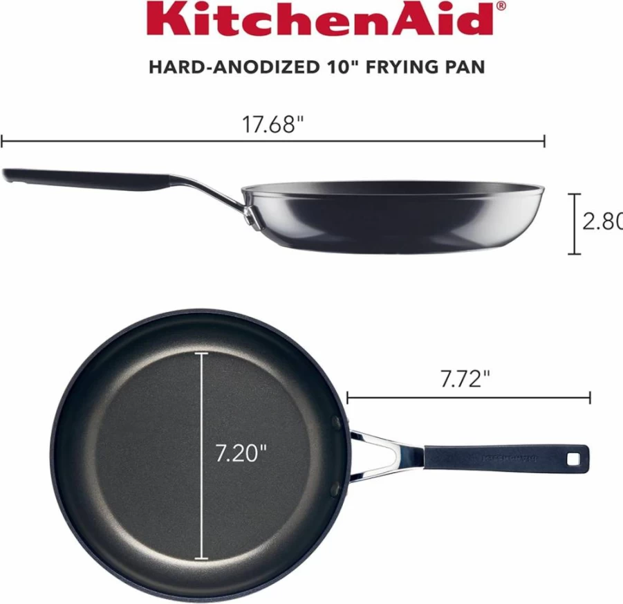 KitchenAid Nonstick Fry Pan Set - 8.25" & 10" Hard Anodized Skillets, Onyx Black Cookware for Gas & Induction Stoves